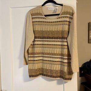 Alfred Dunner Beige and Brown Striped Sweater